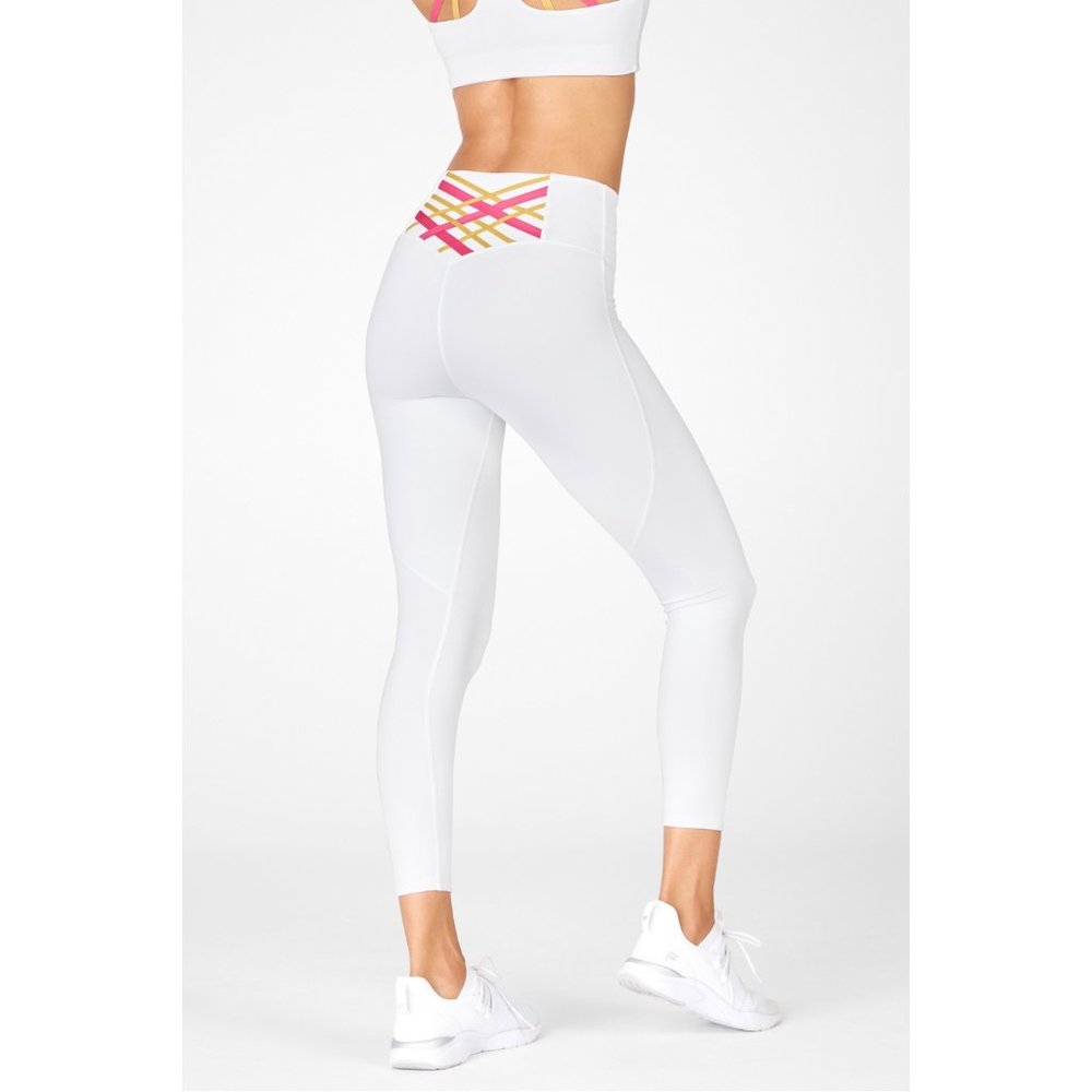 NWT Fabletics The Boost 7/8 White, Pink and Yellow detail back